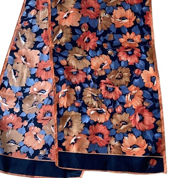 Orange brown floral scarf.  SC0033 - Picture 5 of 6